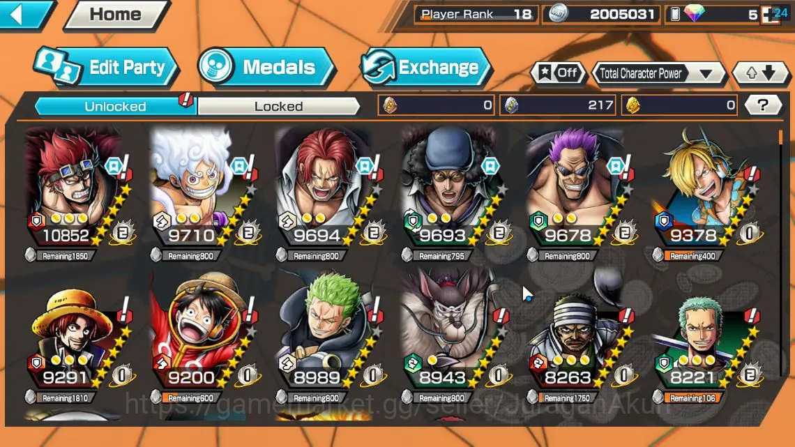 One Piece Bounty Rush Accounts Mid-Tier Global| 8 META EX|TEF Luffy,Fleet Admiral Akainu,BlackBeard Kuzan,FR Shanks,DD 3