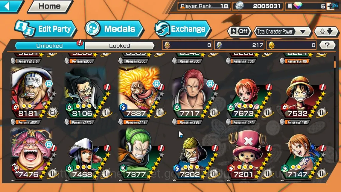 One Piece Bounty Rush Accounts Mid-Tier Global| 8 META EX|TEF Luffy,Fleet Admiral Akainu,BlackBeard Kuzan,FR Shanks,DD 4