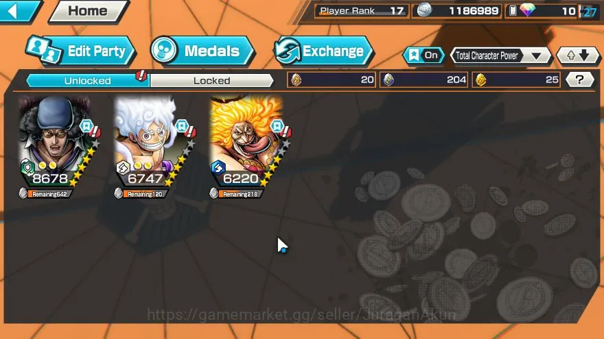 One Piece Bounty Rush Accounts Mid-Tier Global| 3 META EX|TEF Luffy,BleckBeard Kuzan,Charlotte Linlin|Rank 17|Log 4