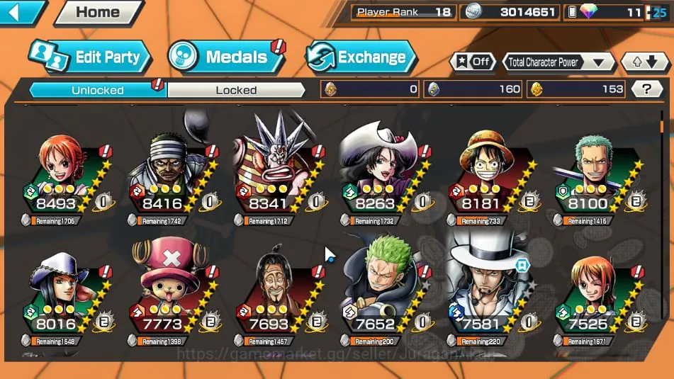 One Piece Bounty Rush Accounts Mid-Tier Global| 9 META EX|TEF Luffy,Divine Depart Shanks,FR Shanks,King Pirates Gold D Roger 10