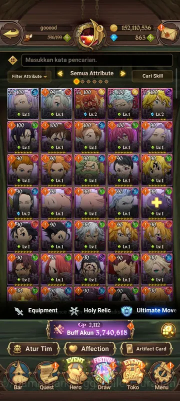 The Seven Deadly Sins: Grand Cross Accounts Midgame Global |3,7M CC| 2LR + 6UR + Collab Solev + 863 Gems 2