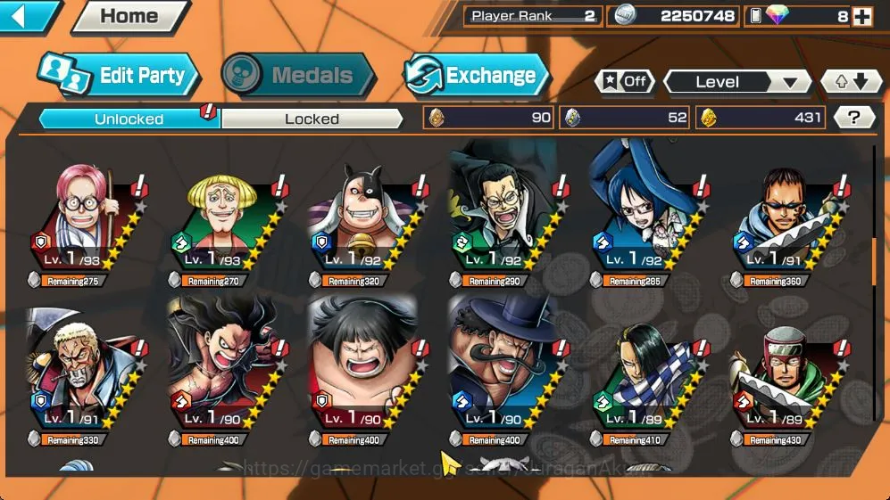 One Piece Bounty Rush Accounts Mid-Tier Global|4 META Extreme [Olin the Oiran,Charlotte Linlin,Kuzan,Film Z Zephyr],Etc|Rank 2