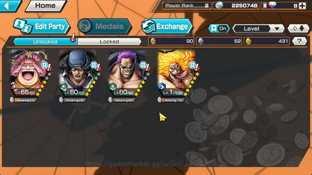 One Piece Bounty Rush Accounts Mid-Tier Global|4 META Extreme [Olin the Oiran,Charlotte Linlin,Kuzan,Film Z Zephyr],Etc|Rank 3