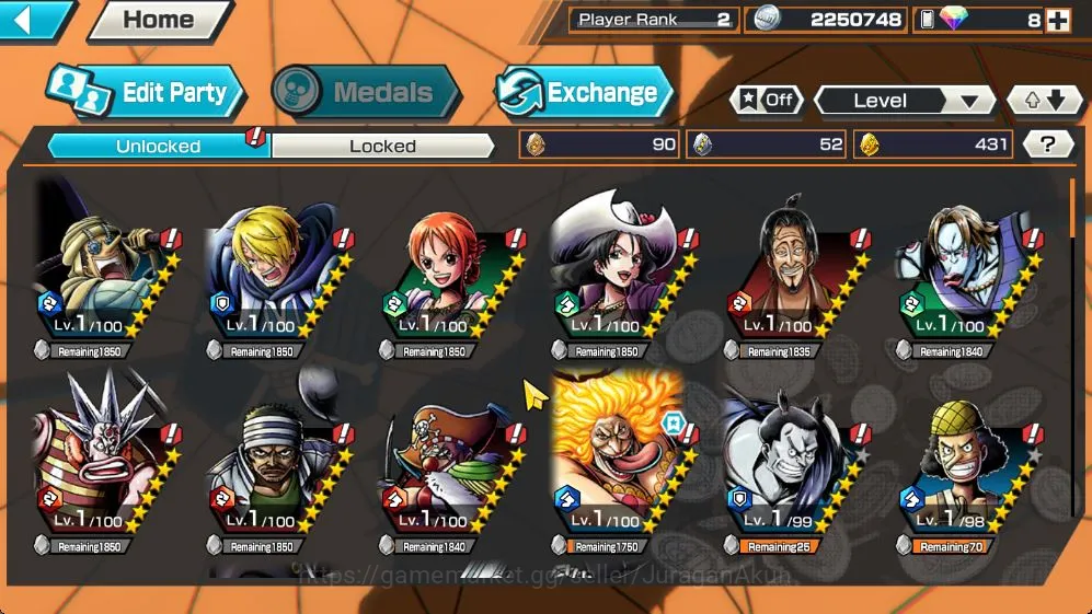 One Piece Bounty Rush Accounts Mid-Tier Global|4 META Extreme [Olin the Oiran,Charlotte Linlin,Kuzan,Film Z Zephyr],Etc|Rank 4