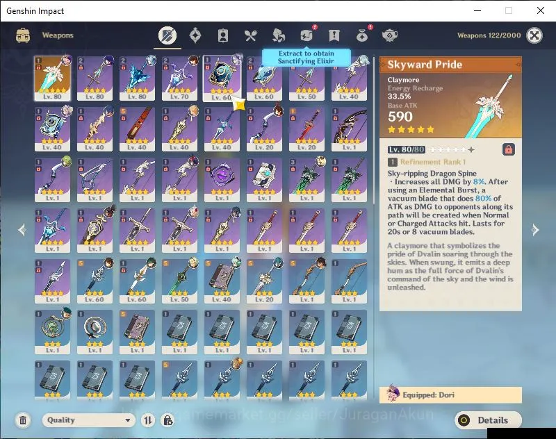 Genshin Impact Accounts Mid Game ASIA|AR 50|6 Limited+1 [5*Weapon]|[Flins, Raiden Shogun, Zhongli, Wanderer, Xiao , Eula]|MC 3
