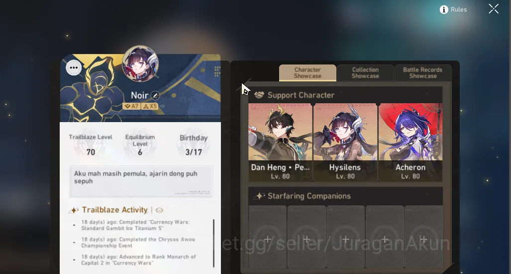 Honkai Star Rail End Game ASIA|TL 70|16 Limited|[Acheron,Feixiao,Dan Heng PT image 1