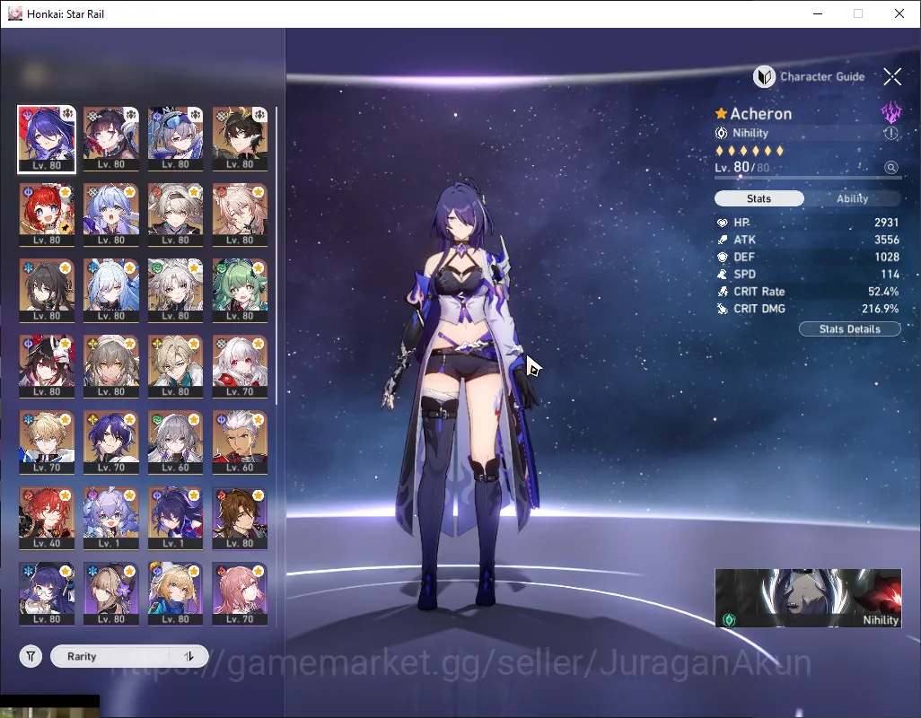 Honkai Star Rail Accounts End Game ASIA|TL 70|16 Limited|[Acheron,Feixiao,Dan Heng PT]+Sign Hysilens,Firefly,TB,Etc|MC 2