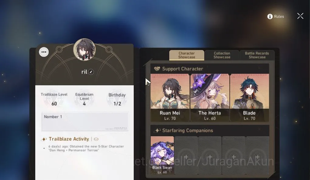 ASIA |TL 60|5 Limited|Black Swan,The Herta,Dr Ratio,Archer,Ruan Mei|MC Male|Penacony|Take Mail|Check SS(HSR4015) Honkai Star Rail Mid Game ASIA |TL 60|5 Limited|Black Swan,The Herta,Dr Rati image 1