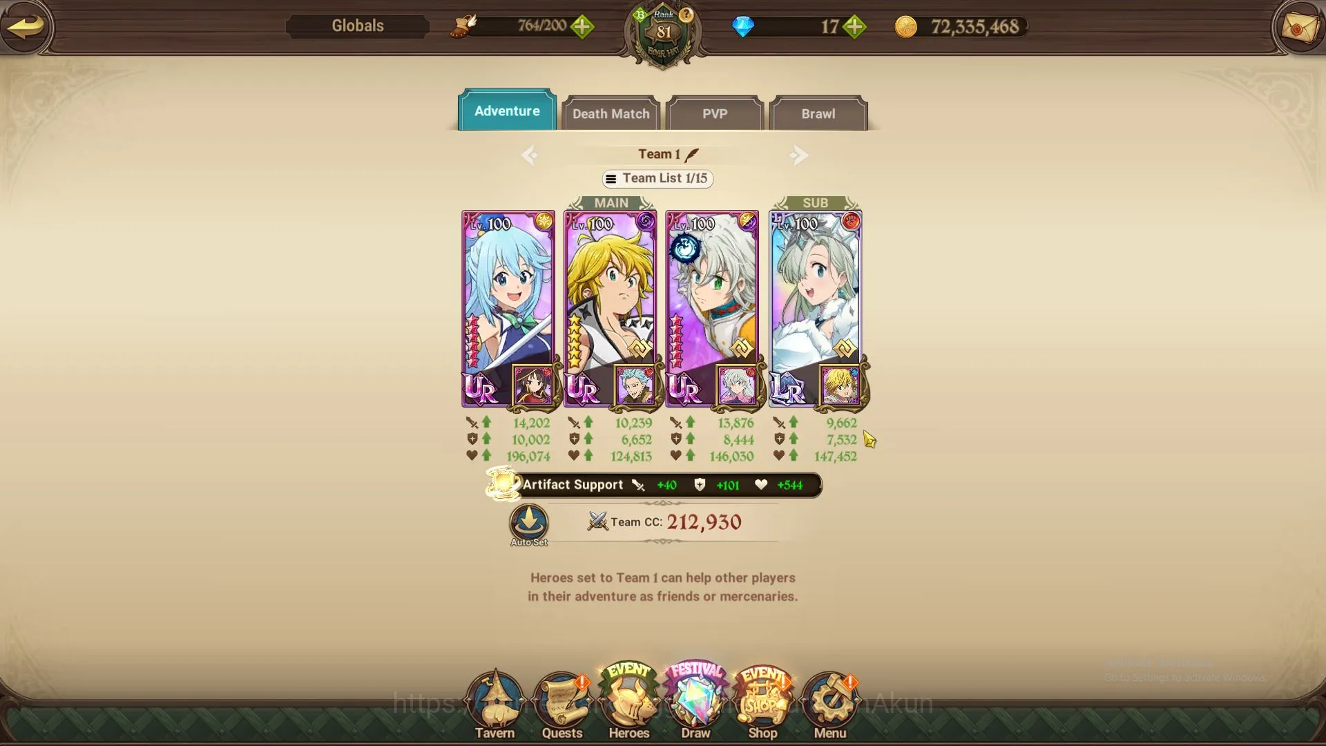 The Seven Deadly Sins: Grand Cross Accounts Midgame Global|2,3M CC|2 LR+3 UR+Full Collab 4