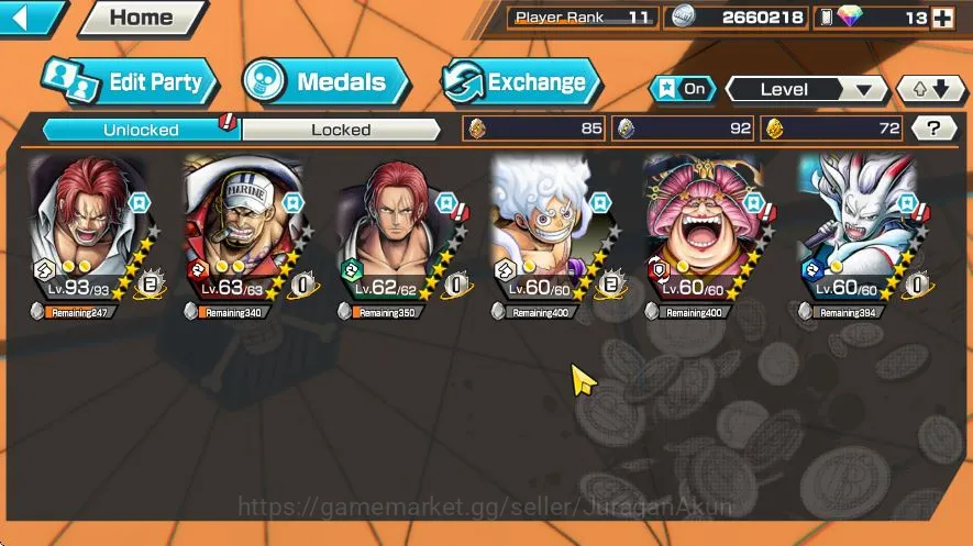 One Piece Bounty Rush Accounts Mid-Tier Global |6 Meta Extreme[Gear Four Luffy,Shanks,Sakazuki,Olin the 3