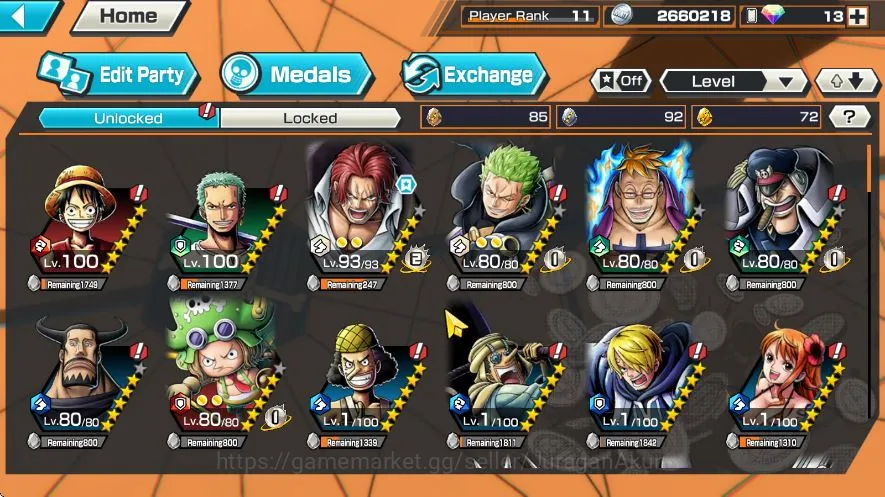 One Piece Bounty Rush Accounts Mid-Tier Global |6 Meta Extreme[Gear Four Luffy,Shanks,Sakazuki,Olin the 4