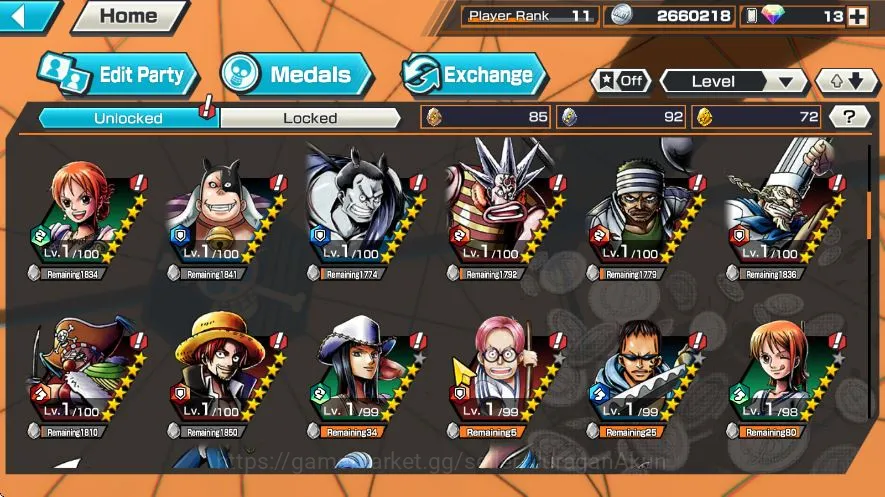 One Piece Bounty Rush Accounts Mid-Tier Global |6 Meta Extreme[Gear Four Luffy,Shanks,Sakazuki,Olin the 5