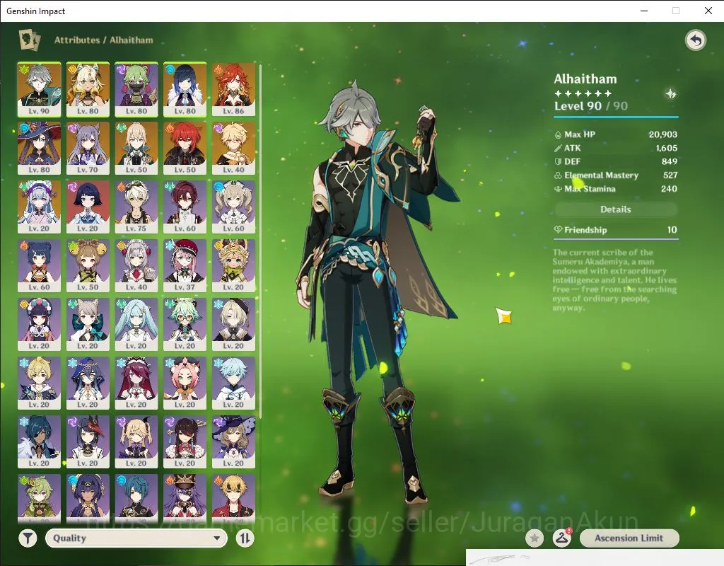 Genshin Impact Accounts Mid Game ASIA|AR 55| 4 Limited+1 [5* Weapon]|Alhaitam,Xilonen,Yelan,Mavuika|MC Male|Take Email|Check 3