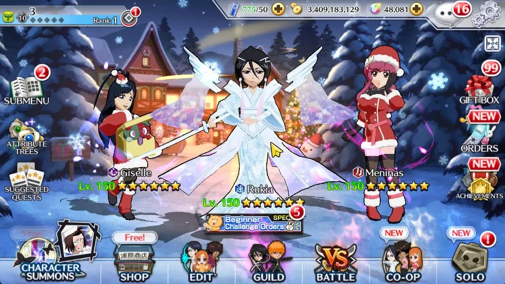 Bleach: Brave Souls Accounts Mid-Tier [GLOBAL]48K Orb|Rukia 10th Anniv,Santa Society(Giselle,Meninas,Bazz-B),Liltotto