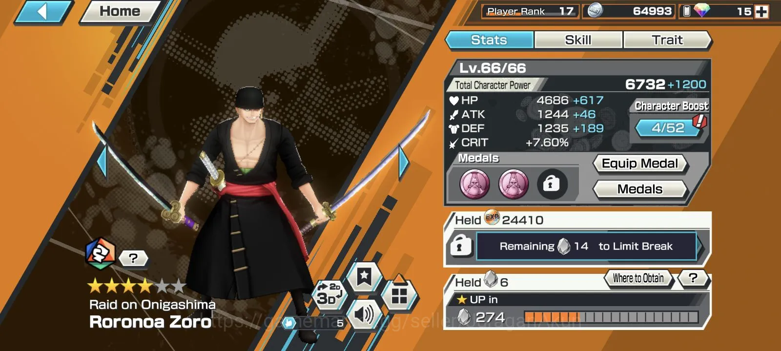 One Piece Bounty Rush Accounts Mid-Tier 1 Ex ( Ex Zoro | Android+IOS|Log Bandai| Check SS (OPBR724) 3