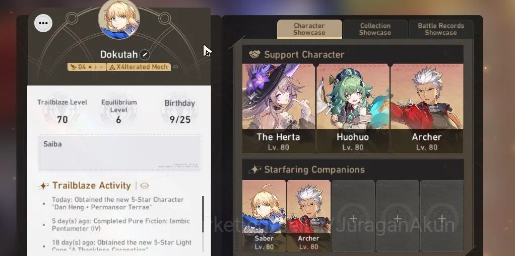 Honkai Star Rail Accounts Mid Game ASIA [TL70]15 Limited (Saber+Sign,The Herta[Sign+E1],Tribbie 4