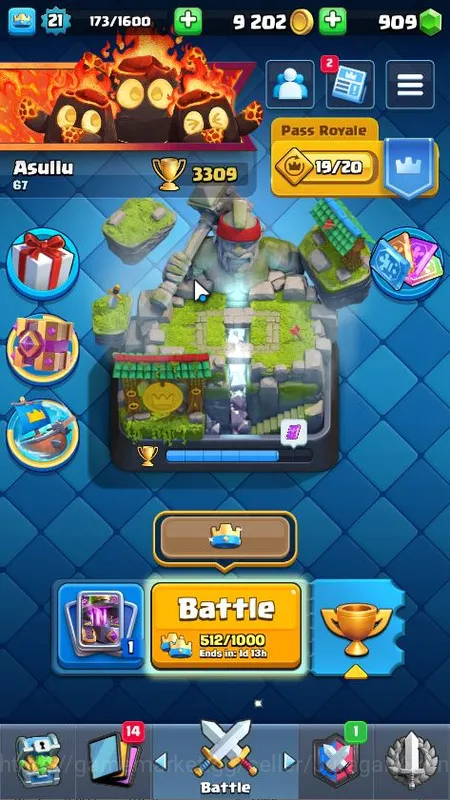 Lvl 21|Trophy 3309|KTL 8|Limited Skin| Card 61 | 3 Evo, 11 Epic, 24 Rare, 26 Common | 909 Gems |Take Email(CR1148) Clash Royale Midgame Lvl 21|Trophy 3309|KTL 8|Limited Skin| Card 61 | 3 image 1