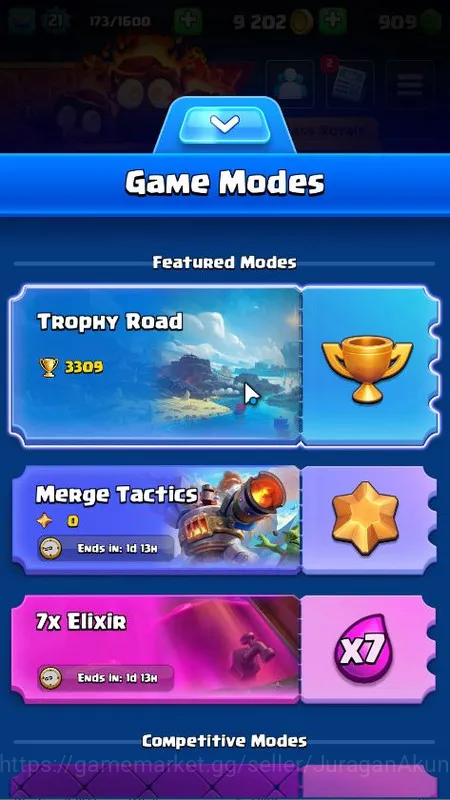 Clash Royale Accounts Midgame Lvl 21|Trophy 3309|KTL 8|Limited Skin| Card 61 | 3 Evo, 11 Epic, 24 Rare, 26 Common | 909 Gems 2