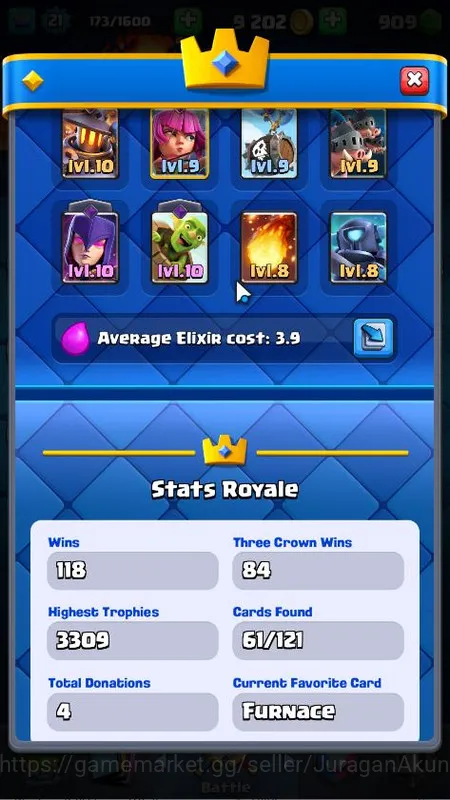 Clash Royale Accounts Midgame Lvl 21|Trophy 3309|KTL 8|Limited Skin| Card 61 | 3 Evo, 11 Epic, 24 Rare, 26 Common | 909 Gems 4