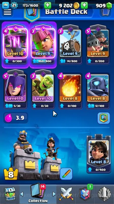 Clash Royale Accounts Midgame Lvl 21|Trophy 3309|KTL 8|Limited Skin| Card 61 | 3 Evo, 11 Epic, 24 Rare, 26 Common | 909 Gems 5