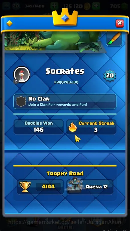 Clash Royale Accounts Starter Lvl20|Trophy 4144|Limited Skin|KTL 8|Card 68|2 EVO,1 Legend,15 Epic,22 Rare,26 Common|705 4