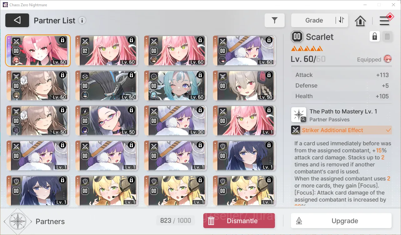 Chaos Zero Nightmare Accounts GLOBAL Lv52| 3k Cry| 9 SSR 2 Limit (YukiM2,Chizuru), MeiLinM4+Scarlet (WellBuild 3