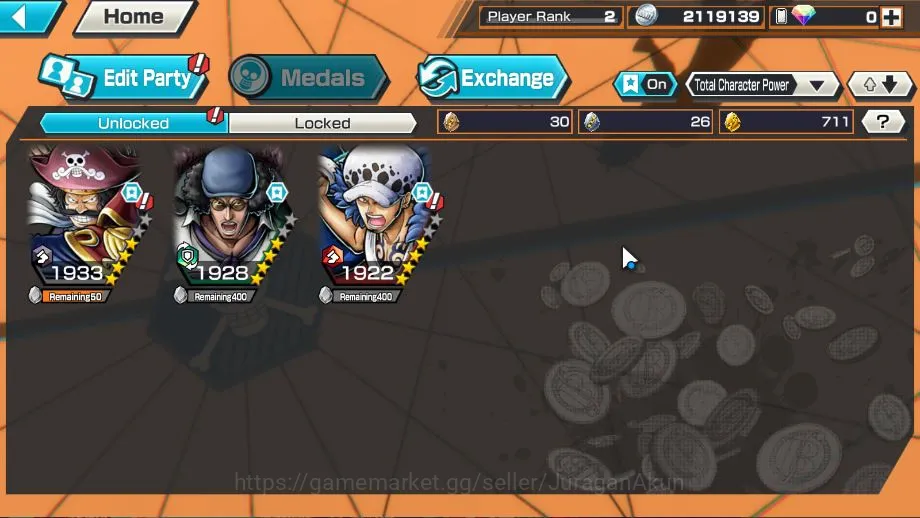 One Piece Bounty Rush Accounts Starter Global|3 META EX|Great Pirate Gol D Roger, Black Pirates Kuzan, Winner Trafalgar 3