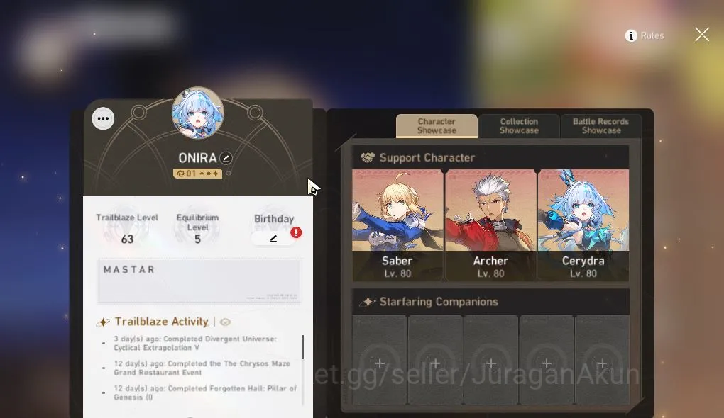 Honkai Star Rail Mid Game ASIA|TL63|3 Limited[Saber+Sign,Cerydra+Sign,Archer image 1