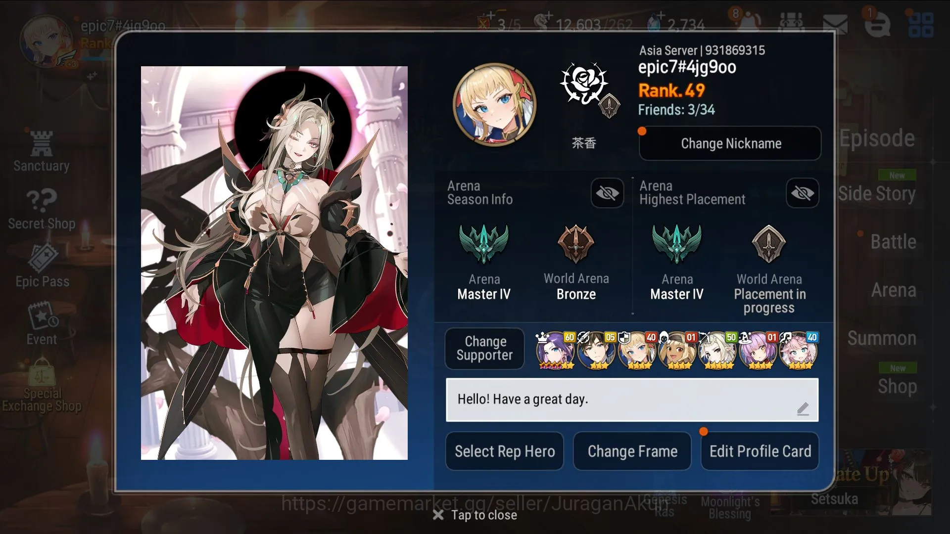 Epic Seven Accounts Mid-Tier Asia Unveriv|8ML(Harsetti,Belian,AStro Elena)159Char(Aram,Hwayoung,Wukong)12K Energy,2.7K 6