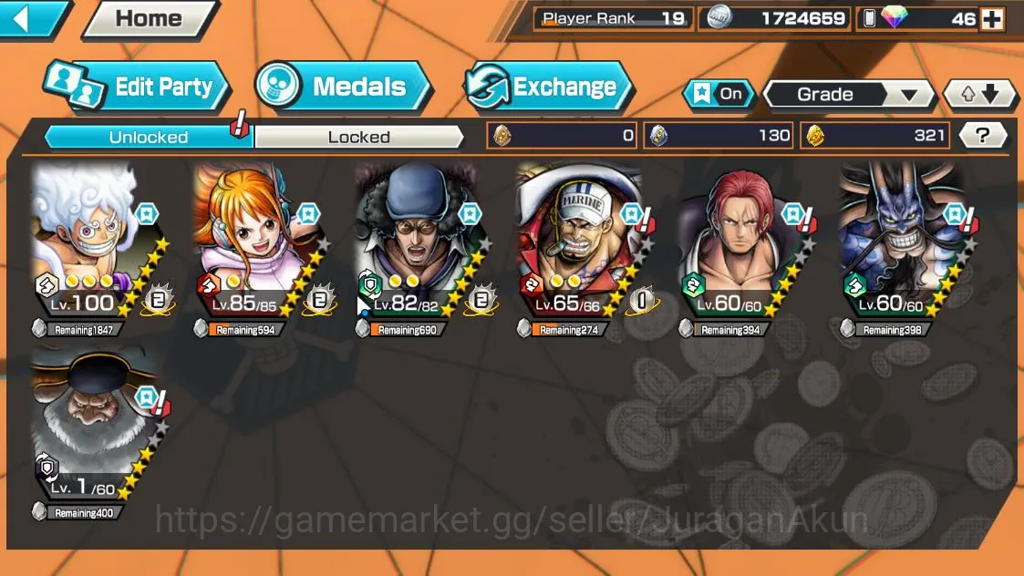 One Piece Bounty Rush Accounts Starter Global| 6 META EX[Emperors Luffy,FR Shanks,Onigashima Kaido,Jaygarcia 3