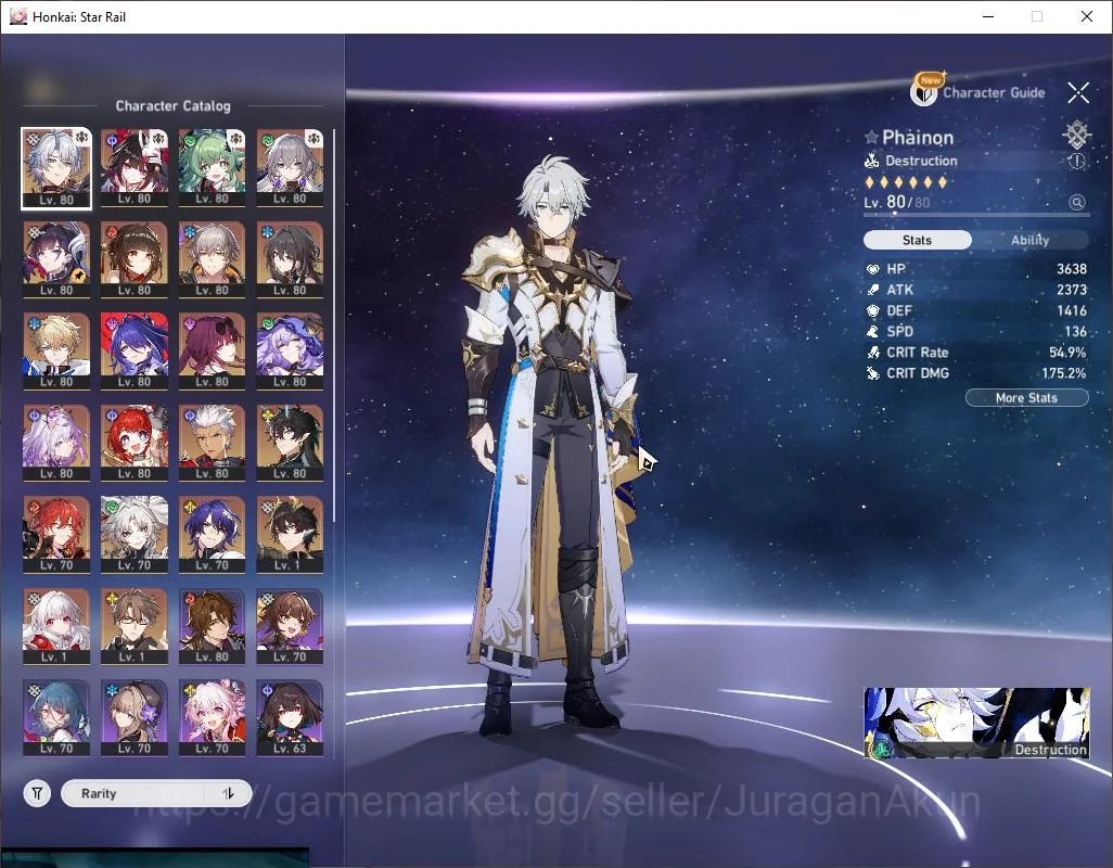 Honkai Star Rail Accounts End Game ASIA [TL70] 16 Limited (Phainon,Huohuo,Acheron,Castorice,Archer)+Sign [Kafka E1,Feixiao 2