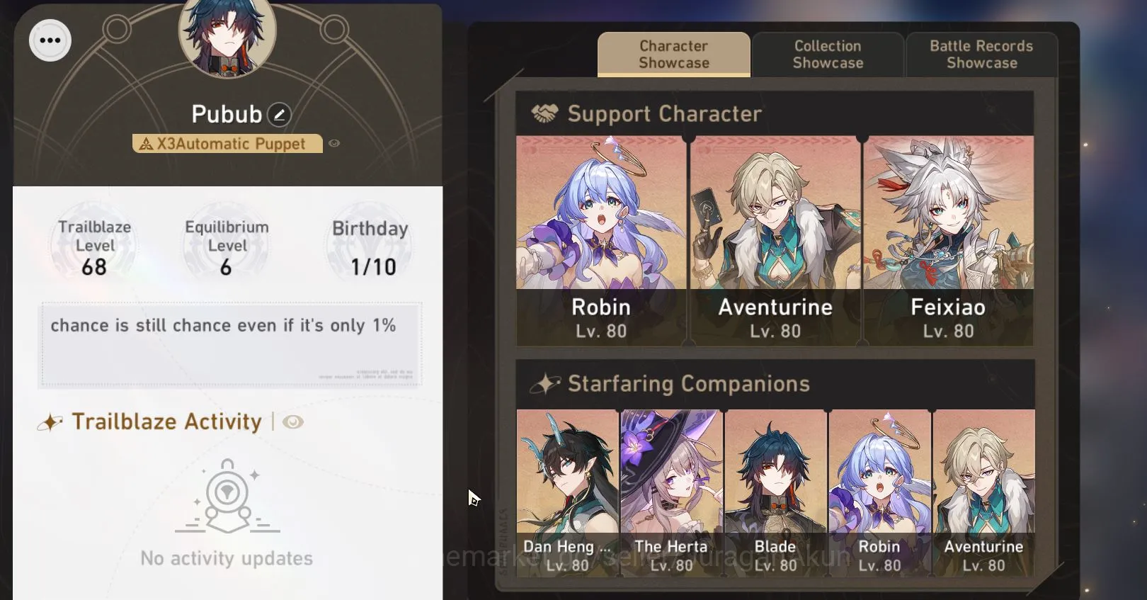 Honkai Star Rail Mid Game ASIA [TL68] 10 Limited (The Herta,Danheng+Sign,Tri image 1