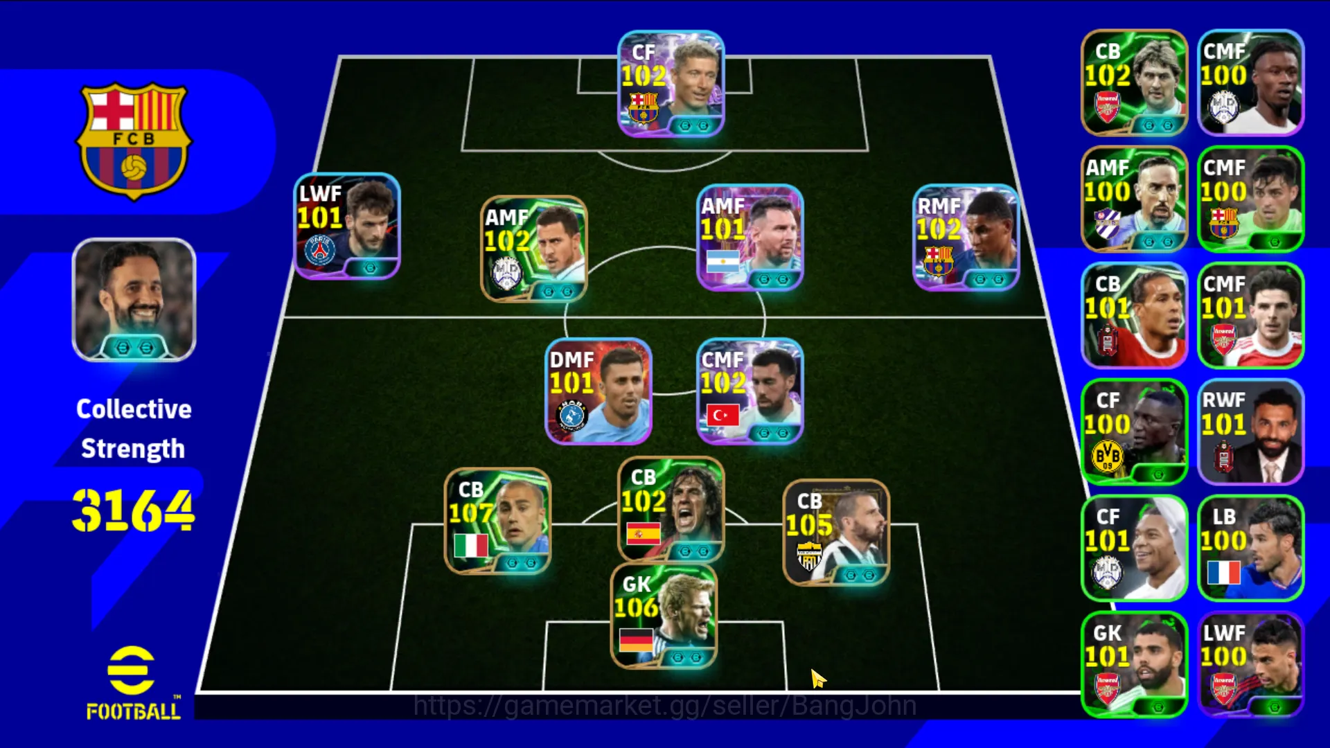 eFootball Accounts power 3164 | cannavaro epic db, bonucci epic db, p image 1