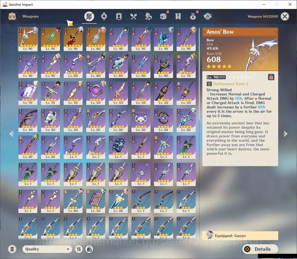 Genshin Impact Accounts End Game ASIA|AR 57|7 Limited+4 (5* Weapon)|[AratakiIttoC1,GanyuC1]+Sign,HuTaoC1,Etc|31 (4* Char)|MC 3