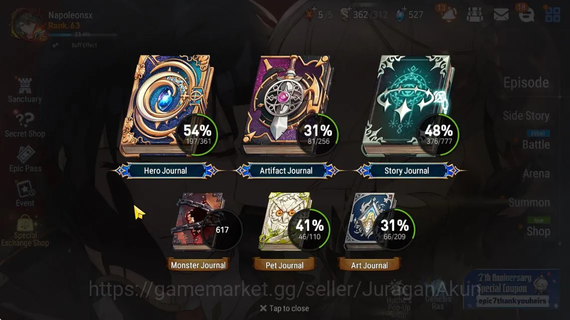 Epic Seven Accounts Mid-Tier Asia Unverif|EndGame|16 ML (SP Politis,LadyScales,Straze,etc)Limit 3