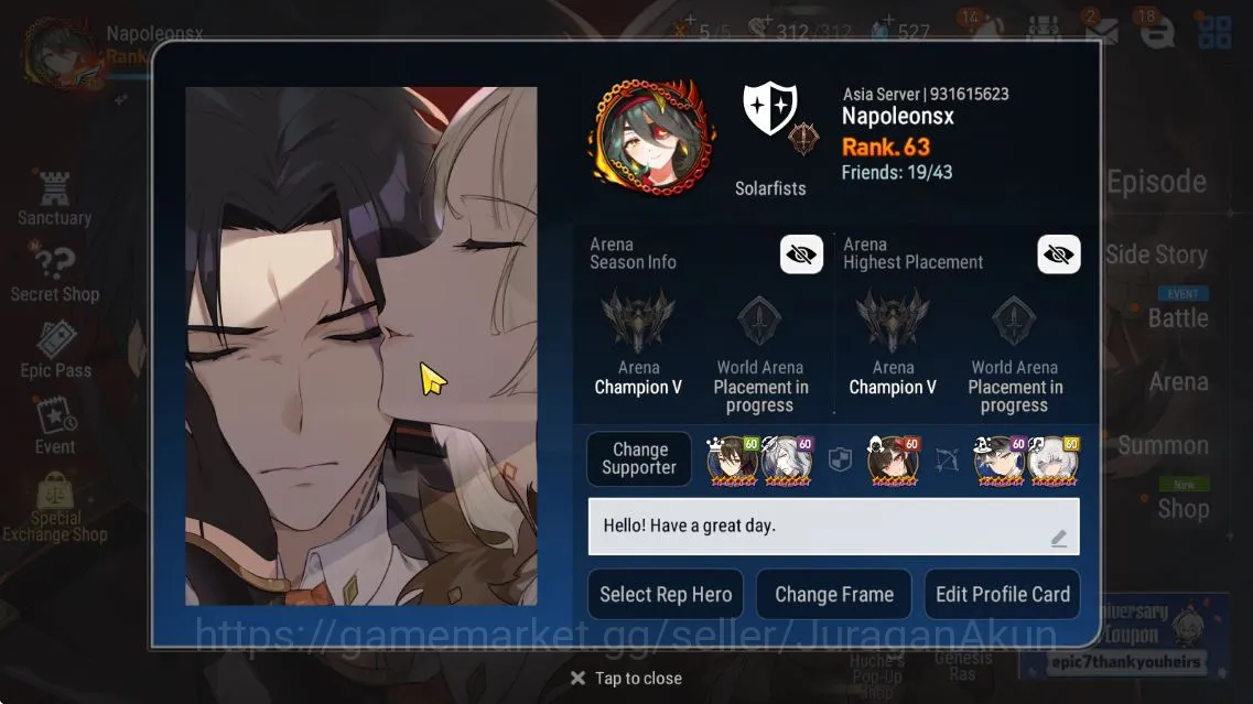 Epic Seven Accounts Mid-Tier Asia Unverif|EndGame|16 ML (SP Politis,LadyScales,Straze,etc)Limit 5