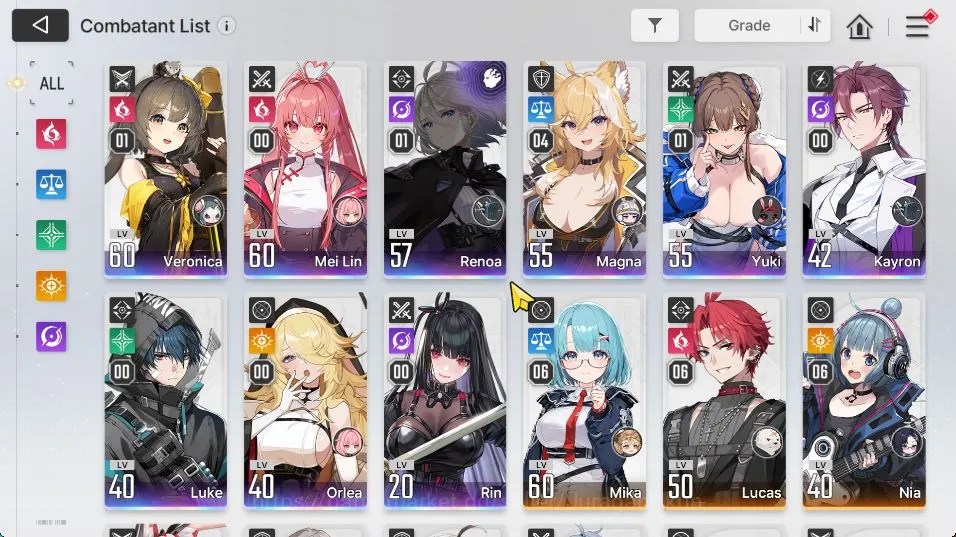 Chaos Zero Nightmare Accounts GLOBAL Lv52|9 SSR 1 Limit(YukiM1,MagnaM4,VeroM1,RenoaM1,MeiLin,Kayron,Luke,Orlea,Rin)+10SR|31 5