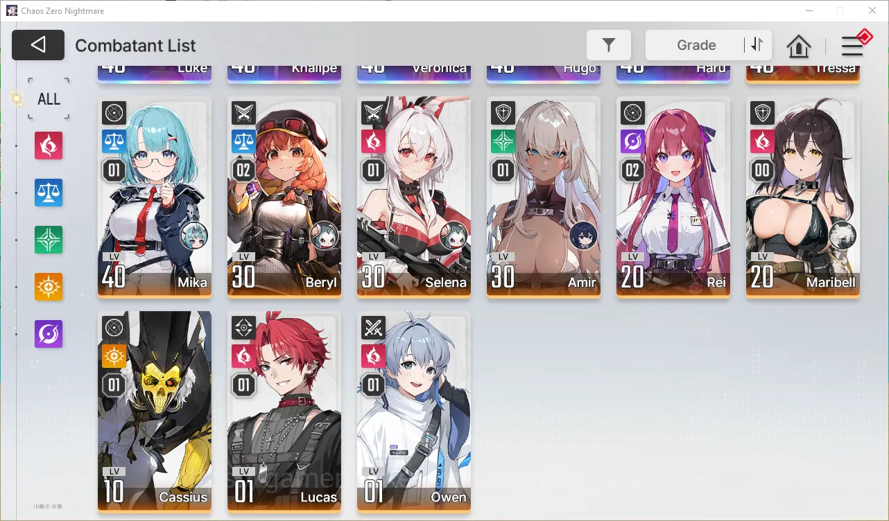 Chaos Zero Nightmare Accounts GLOBAL Lv36| 5 SSR (Haru+Sign+Prism,Luke,Khalipe,Veronica,Hugo) + 10 SR (TressaM2,ReiM2,etc 2