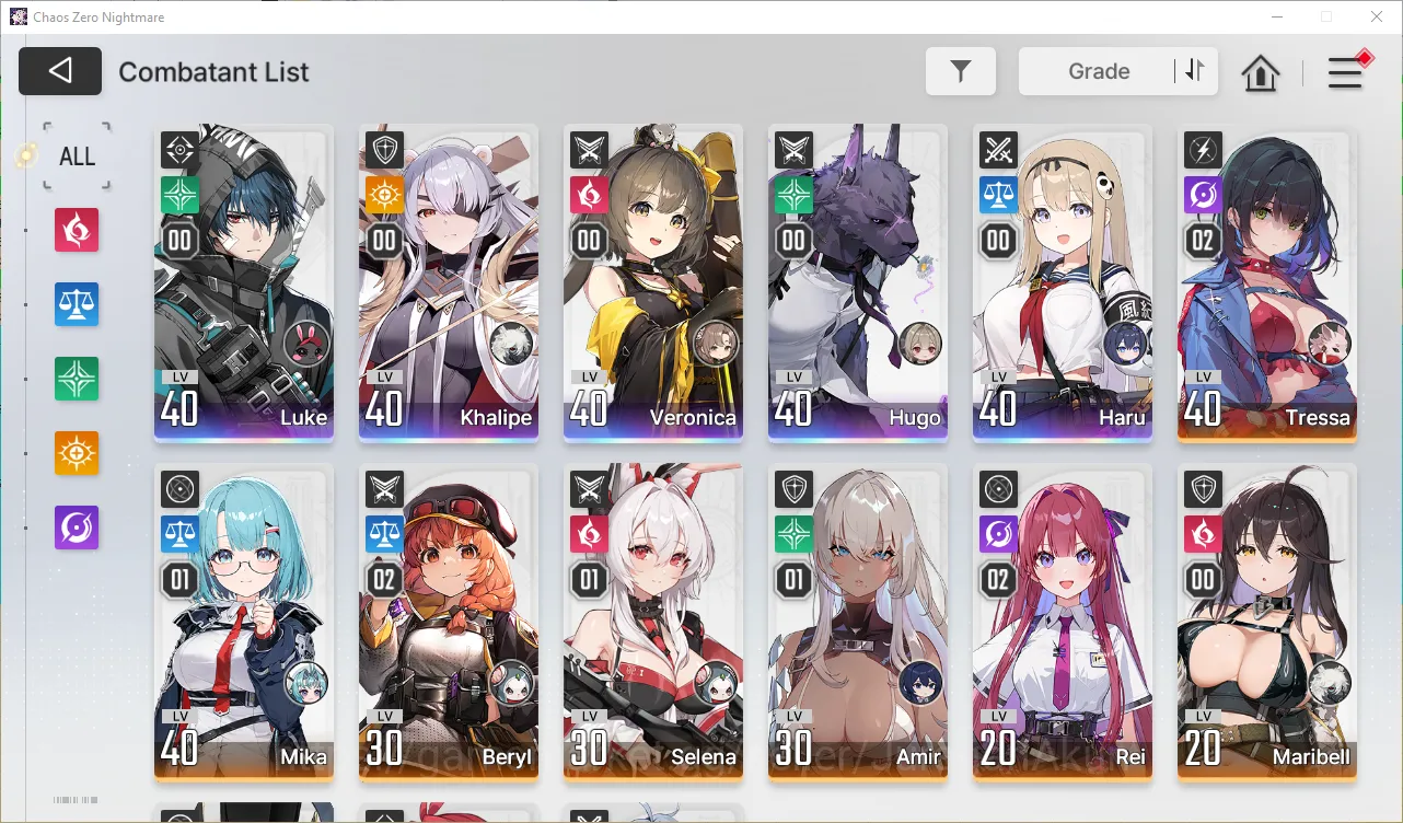 Chaos Zero Nightmare Accounts GLOBAL Lv36| 5 SSR (Haru+Sign+Prism,Luke,Khalipe,Veronica,Hugo) + 10 SR (TressaM2,ReiM2,etc 4