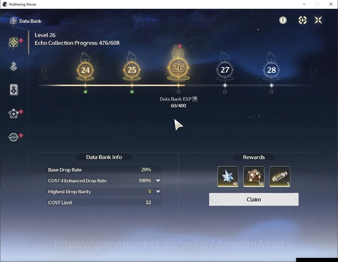 Wuthering Waves Accounts Mid-Game EU | UL 46 | 3 Limited | Cartethyia+Sign,Ciaccona+Sign,Lynae | DB LV26 | Female MC | Log 3