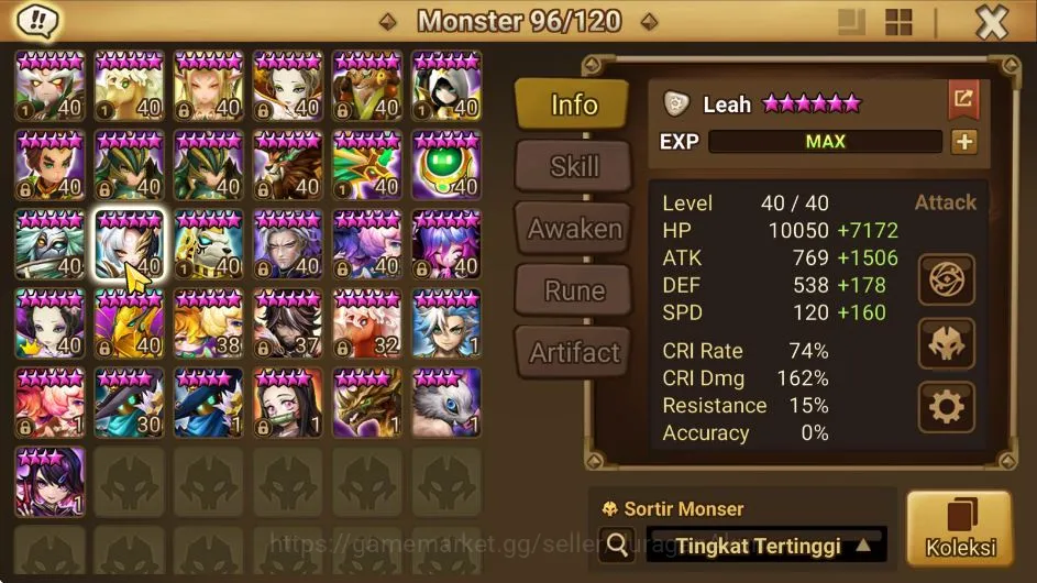 Summoners War: Sky Arena Accounts End-Game Asia |Lv 100|5 LD [Lydia,Twin Dark,Valdemar,Ritsu,Benedict]|78+NB5|Fast 3