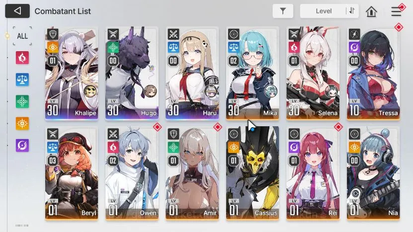 Chaos Zero Nightmare Accounts GLOBAL Lv29|3SSR (KhalipeM1 Hugo Haru)9SR (MikaM2,SelenaM1,BerylM3,OwenM3,AmirM2,etc) 7SR