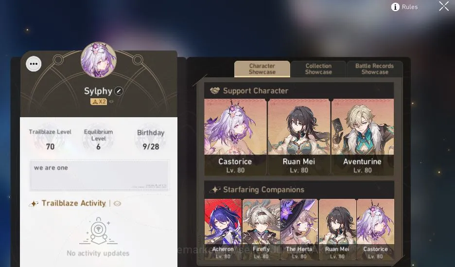 Honkai Star Rail Accounts Mid Game ASIA|TL 70| 12 Limit|Acheron,Castorice,The Herta,FireFly,Avent,JingYuan,Robin,Etc|MC 2