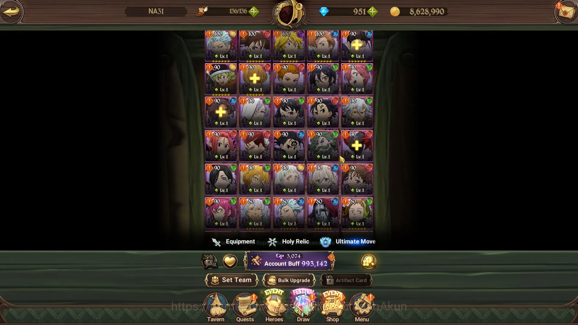 The Seven Deadly Sins: Grand Cross Accounts Global | Starter | 993K CC,Ch5 | 3 UR + 951 Gems | image 4