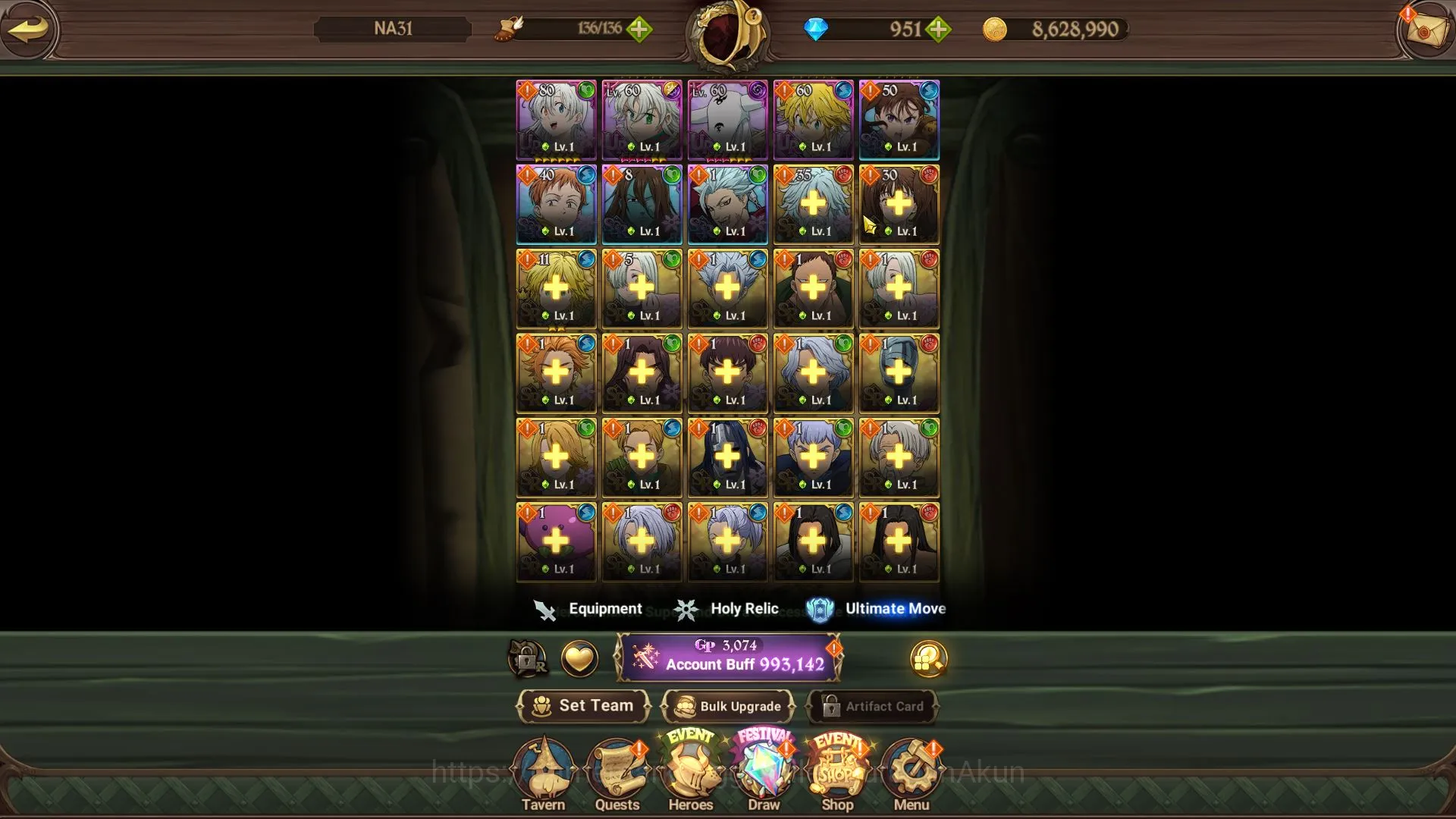 The Seven Deadly Sins: Grand Cross Accounts Global | Starter | 993K CC,Ch5 | 3 UR + 951 Gems | image 5
