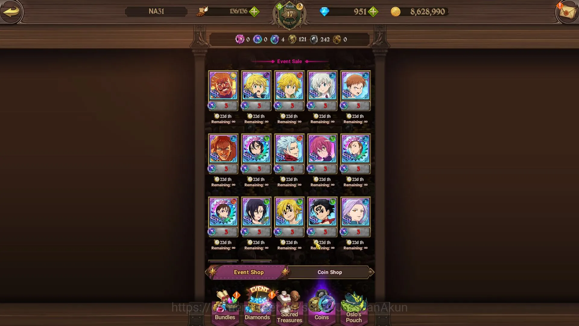 The Seven Deadly Sins: Grand Cross Accounts Global | Starter | 993K CC,Ch5 | 3 UR + 951 Gems | image 9