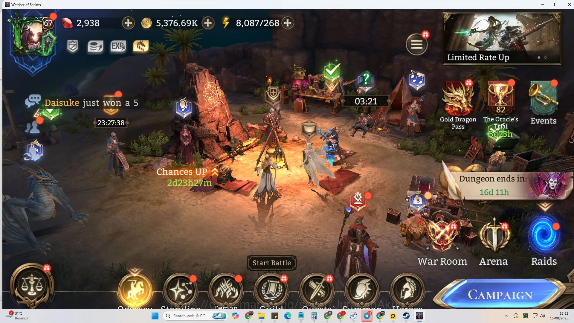 Sv 60xxx|Power 2.4M|6Lord(Valderon,Praetus,Torodor,Aracha)+35 Legendary|2k Diamond|Many Resource|CE On|Check SS(WOR900) Watcher of Realms End-Game Sv 60xxx|Power 2.4M|6Lord(Valderon,Praetus,Torodor image 1