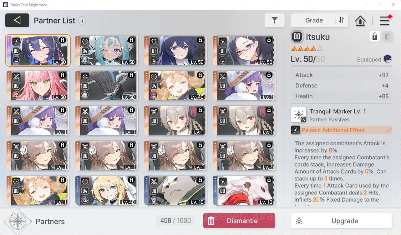 Chaos Zero Nightmare Accounts Global Lv44| 5 SSR (ChizuruM5+Itsuku(Sign),MeiLin,Renoa,Luke,Kayron) + 8 SR 3