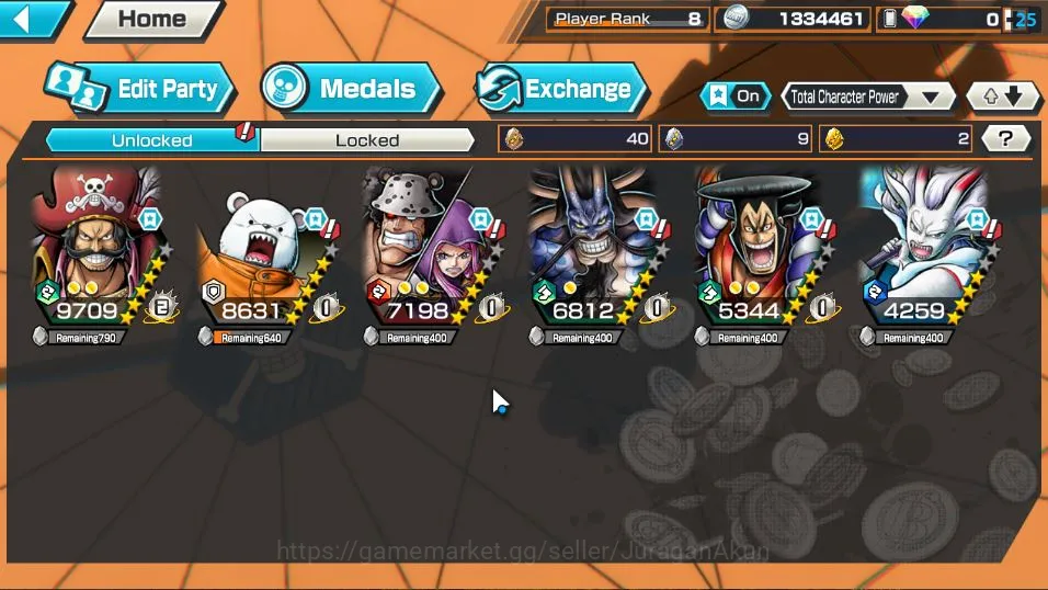 One Piece Bounty Rush Accounts Mid-Tier Global | 4 META EX | King Pirates Roger, Onigashima Kaido, DOK Oden, Okuchi-no