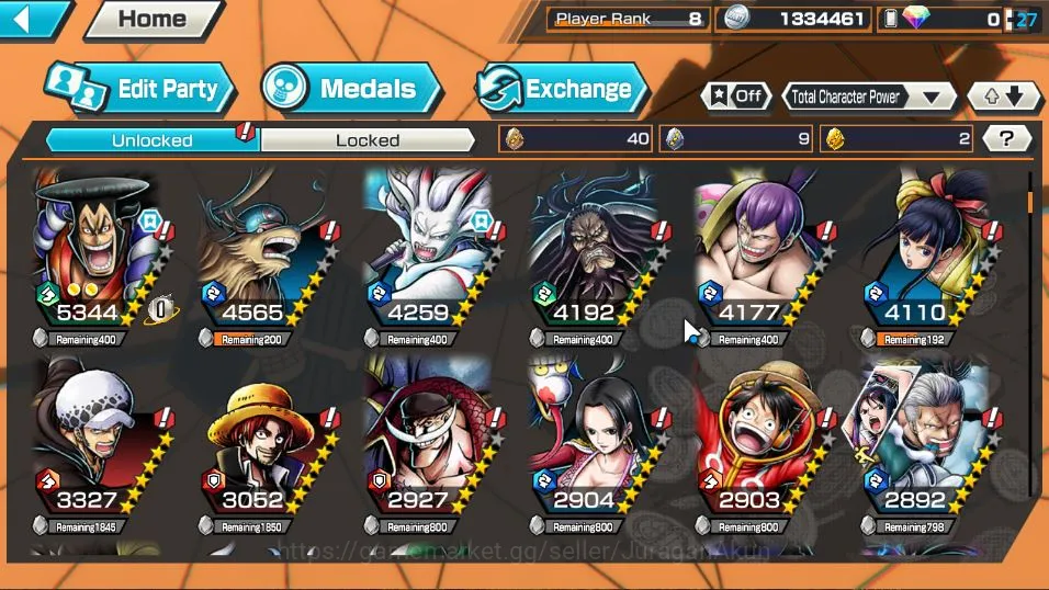 One Piece Bounty Rush Accounts Mid-Tier Global | 4 META EX | King Pirates Roger, Onigashima Kaido, DOK Oden, Okuchi-no 4